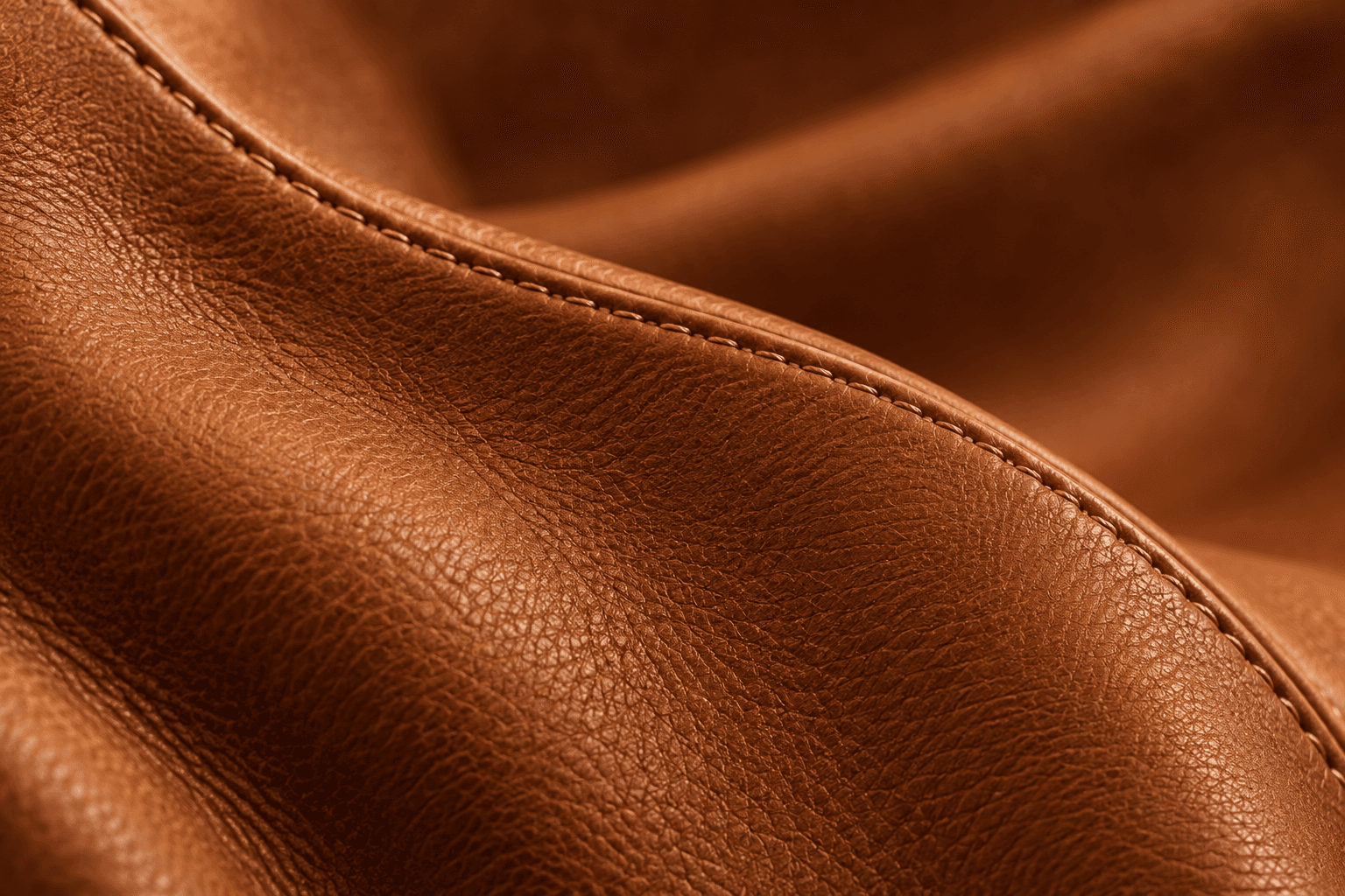 Macro view of caramel grained material and tonal stitching
